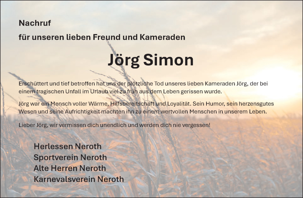  Traueranzeige für Jörg Simon vom 09.08.2025 aus WochenSpiegel
