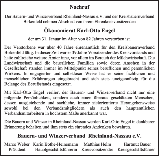 Traueranzeige von Karl-Otto Engel von WochenSpiegel