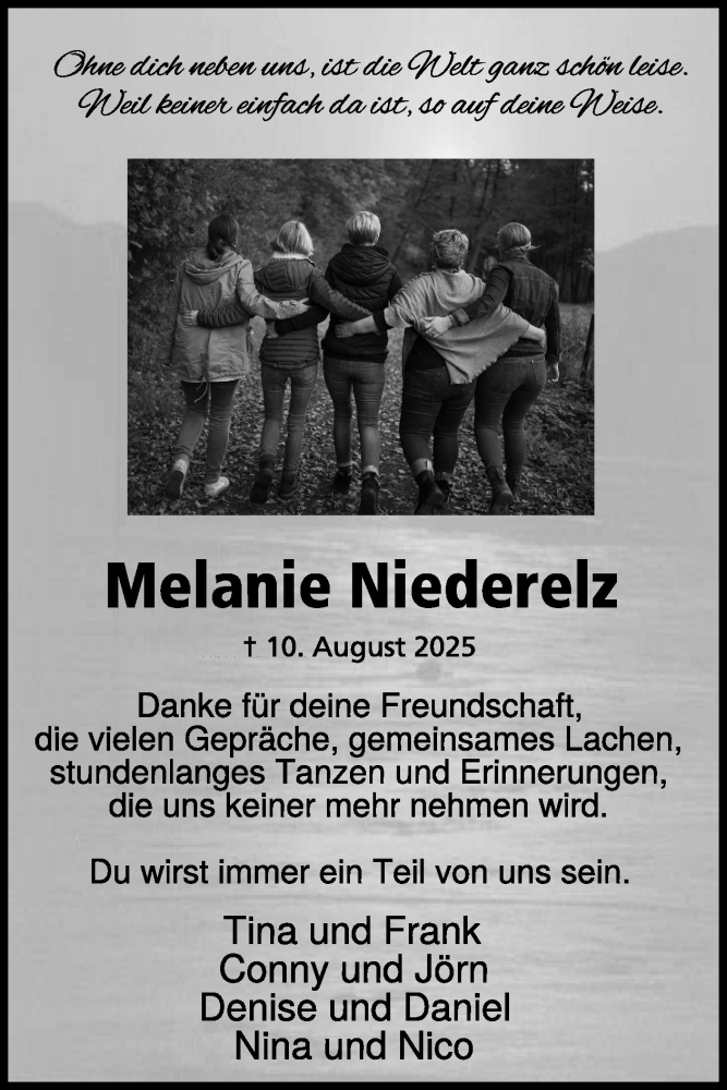  Traueranzeige für Melanie Niederelz vom 20.08.2025 aus WochenSpiegel
