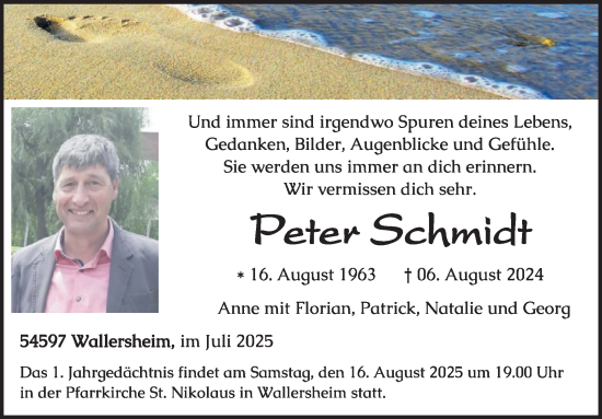 Traueranzeige von Peter Schmidt von WochenSpiegel