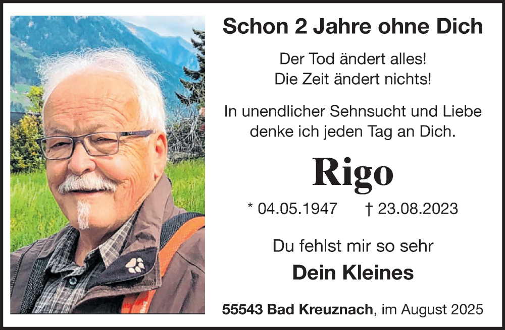  Traueranzeige für Rigo Antweiler vom 23.08.2025 aus WochenSpiegel