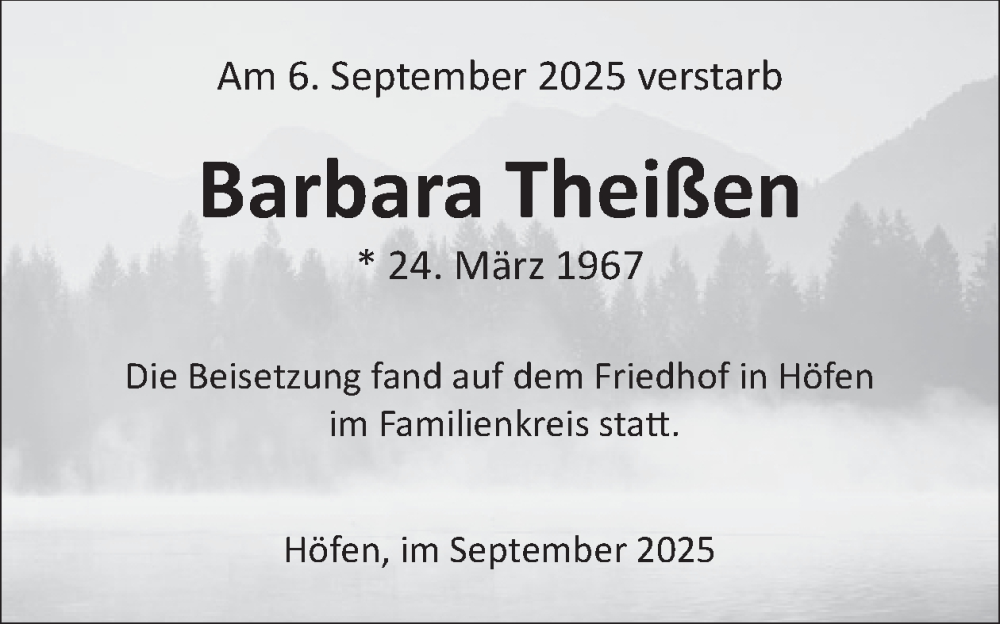 Traueranzeige für Barbara Theißen vom 17.09.2025 aus WochenSpiegel