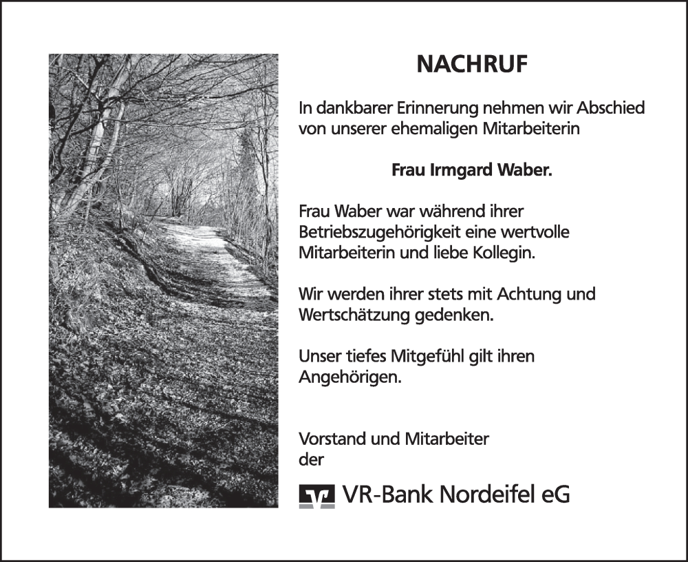  Traueranzeige für Irmgard Waber vom 03.09.2025 aus WochenSpiegel