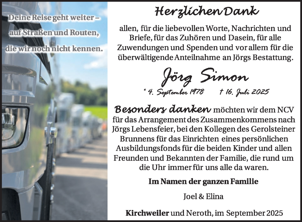 Traueranzeige für Jörg Simon vom 13.09.2025 aus WochenSpiegel