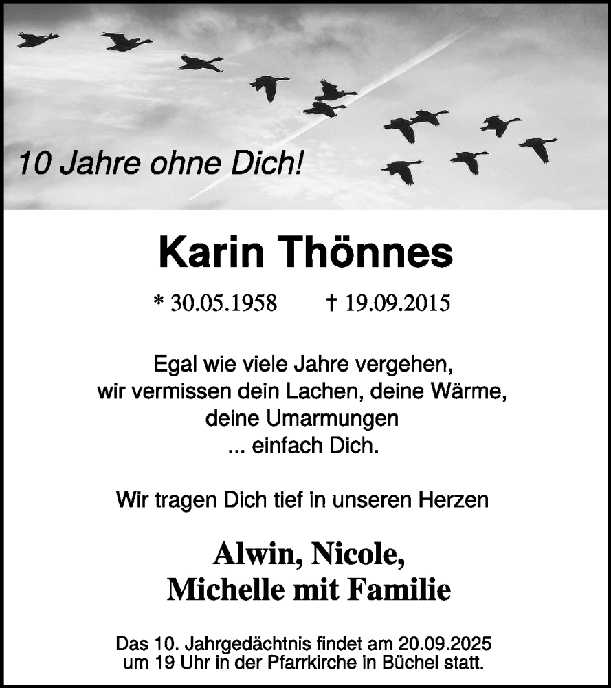  Traueranzeige für Karin Thönnes vom 17.09.2025 aus WochenSpiegel