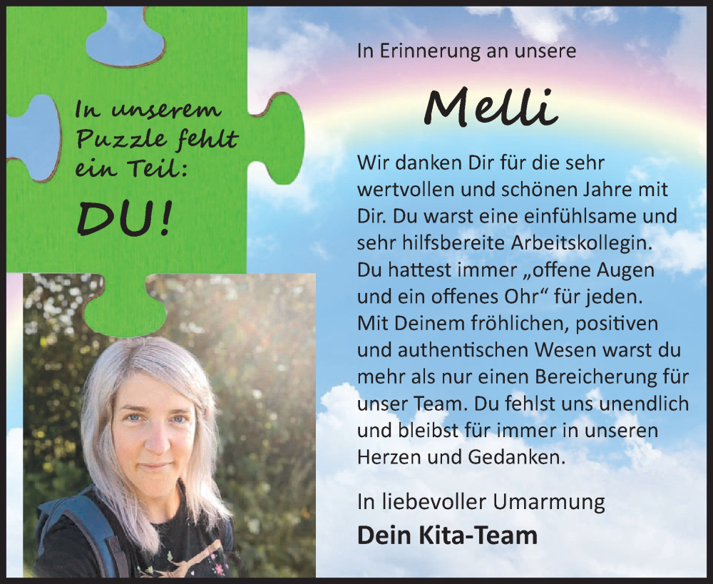  Traueranzeige für Melli  vom 03.09.2025 aus WochenSpiegel