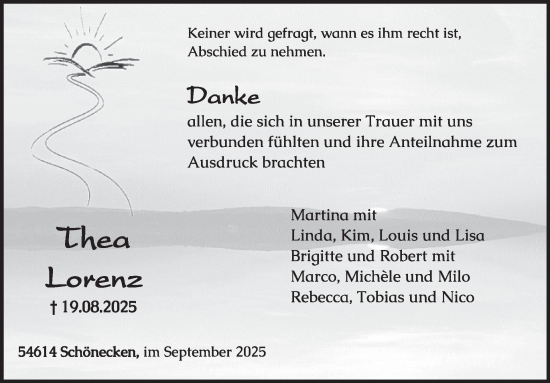 Traueranzeige von Thea Lorenz von WochenSpiegel