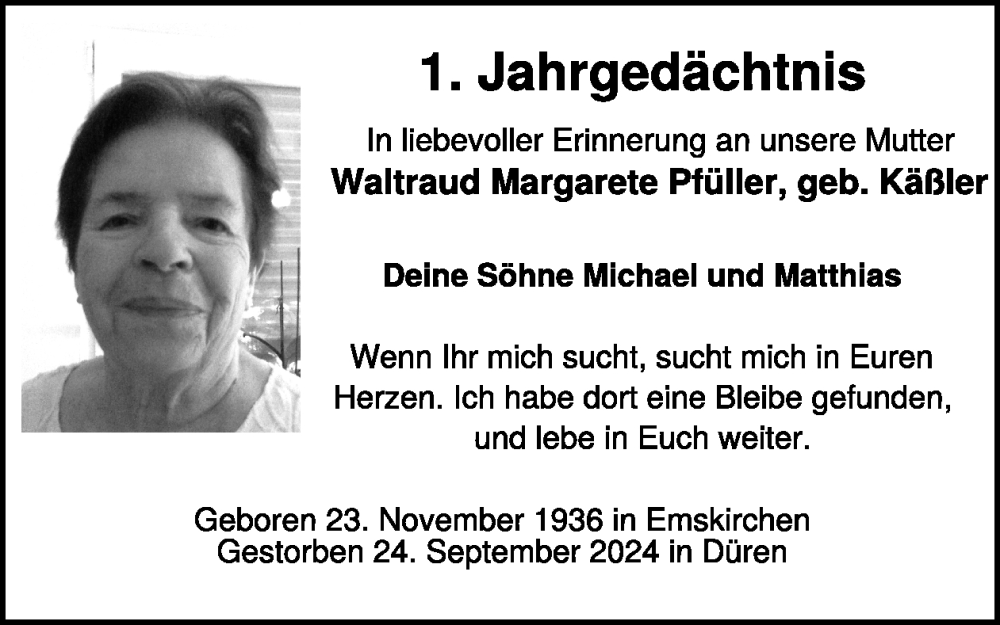  Traueranzeige für Waltraud Margarete Pfüller vom 24.09.2025 aus WochenSpiegel