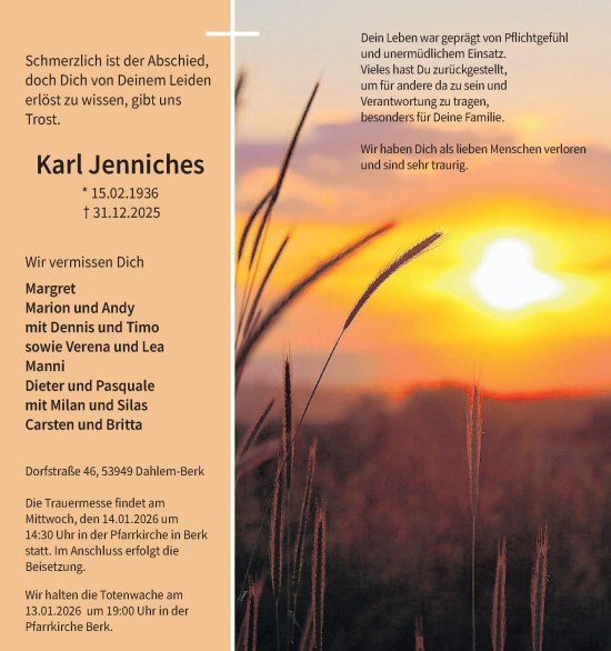 Traueranzeige von Karl Jenniches von WochenSpiegel