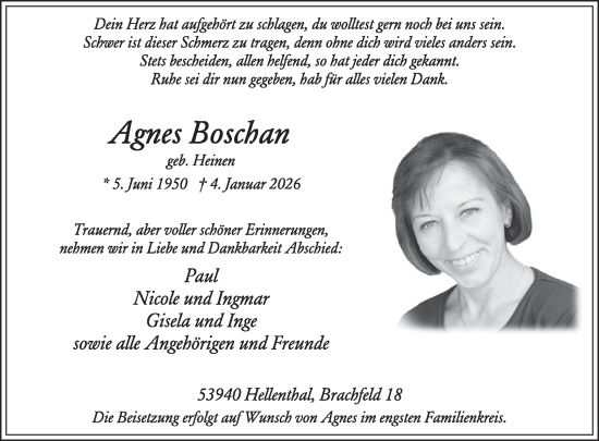 Traueranzeige von Agnes Boschan von WochenSpiegel