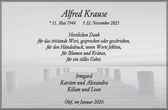 Traueranzeige von Alfred Krause von WochenSpiegel
