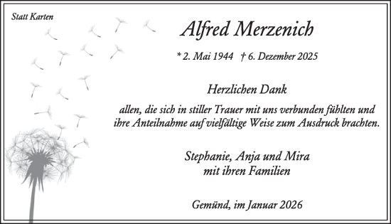 Traueranzeige von Alfred Merzenich von WochenSpiegel