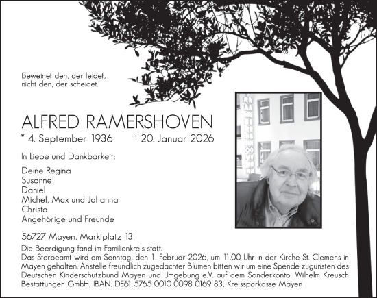 Traueranzeige von Alfred Ramershoven von WochenSpiegel