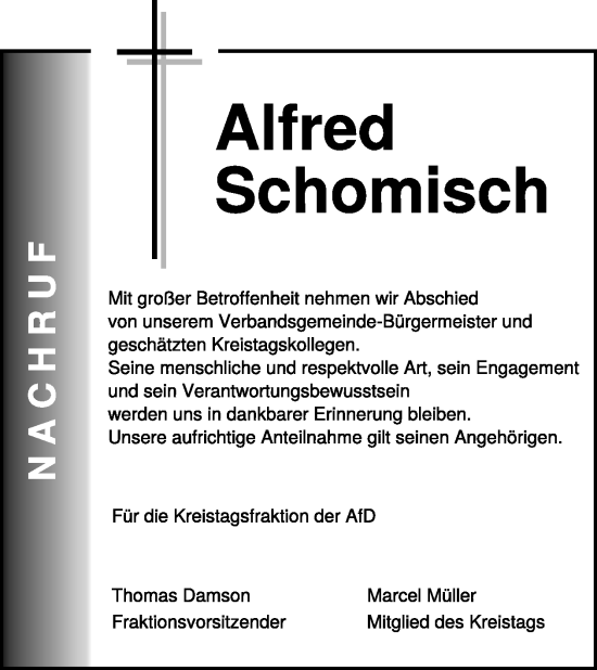 Traueranzeige von Alfred Schomisch von WochenSpiegel