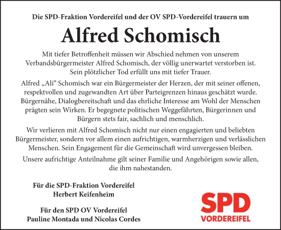 Traueranzeige von Alfred Schomisch von WochenSpiegel