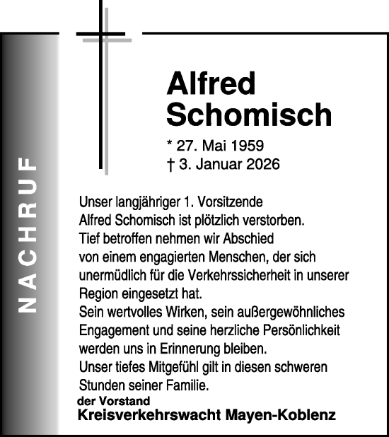 Traueranzeige von Alfred Schomisch von WochenSpiegel