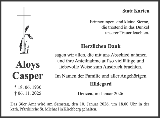 Traueranzeige von Aloys Casper von WochenSpiegel