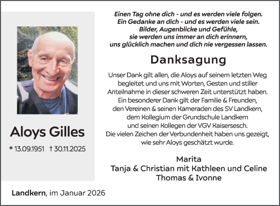 Traueranzeige von Aloys Gilles von WochenSpiegel