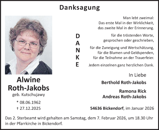 Traueranzeige von Alwine Roth-Jakobs von WochenSpiegel