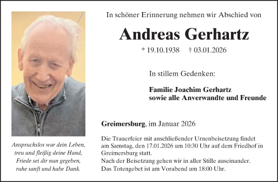 Traueranzeige von Andreas Gerhartz von WochenSpiegel