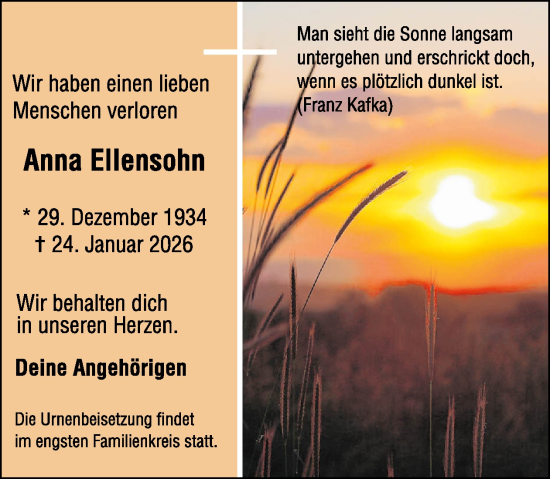 Traueranzeige von Anna Ellensohn von WochenSpiegel