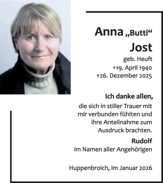 Traueranzeige von Anna Jost von WochenSpiegel