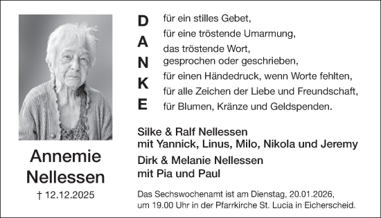 Traueranzeige von Annemie Nellessen von WochenSpiegel