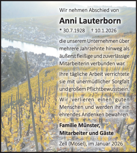 Traueranzeige von Anni Lauterborn von WochenSpiegel