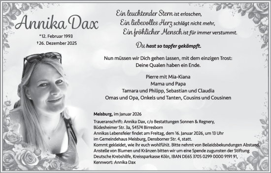 Traueranzeige von Annika Dax von WochenSpiegel