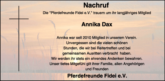 Traueranzeige von Annika Dax von WochenSpiegel