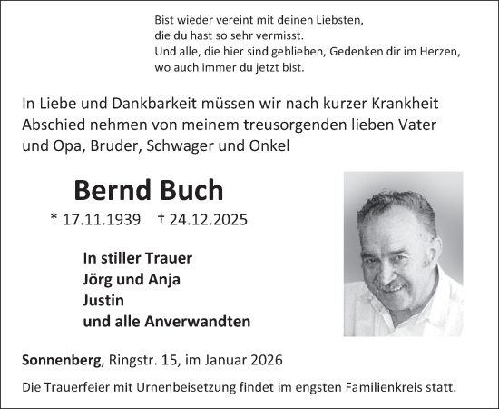 Traueranzeige von Bernd Buch von WochenSpiegel
