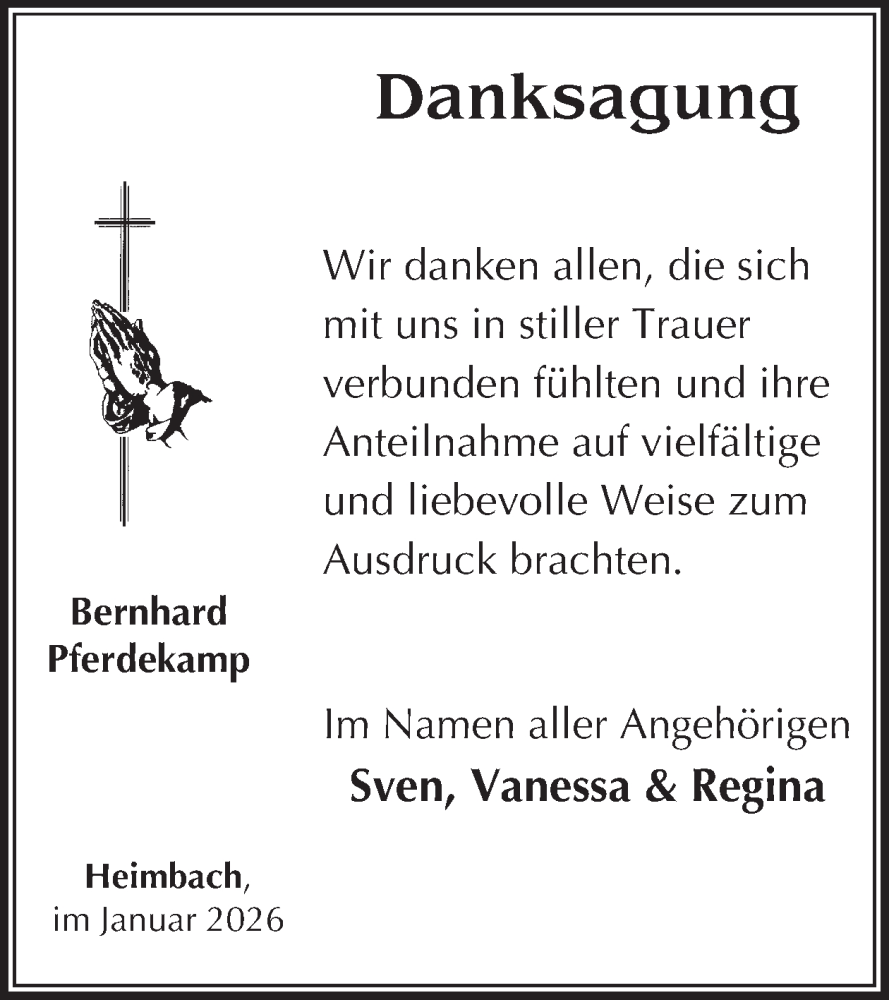  Traueranzeige für Bernhard Pferdekamp vom 10.01.2026 aus WochenSpiegel