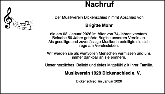 Traueranzeige von Brigitte Mohr von WochenSpiegel