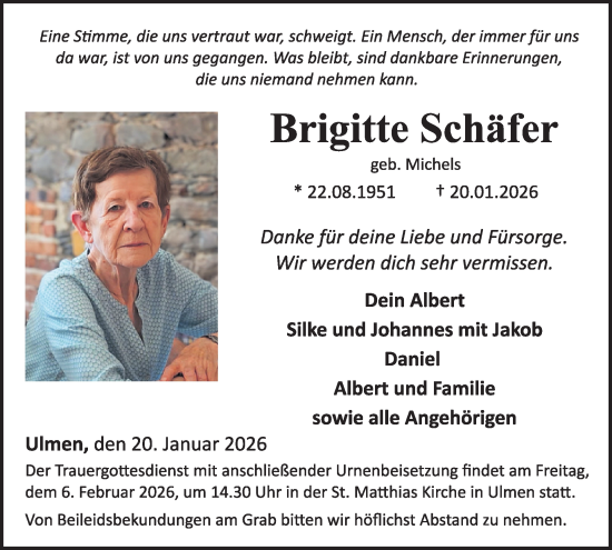 Traueranzeige von Brigitte Schäfer von WochenSpiegel
