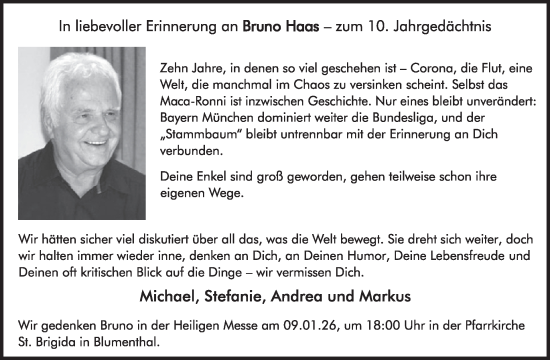 Traueranzeige von Bruno Haas von WochenSpiegel