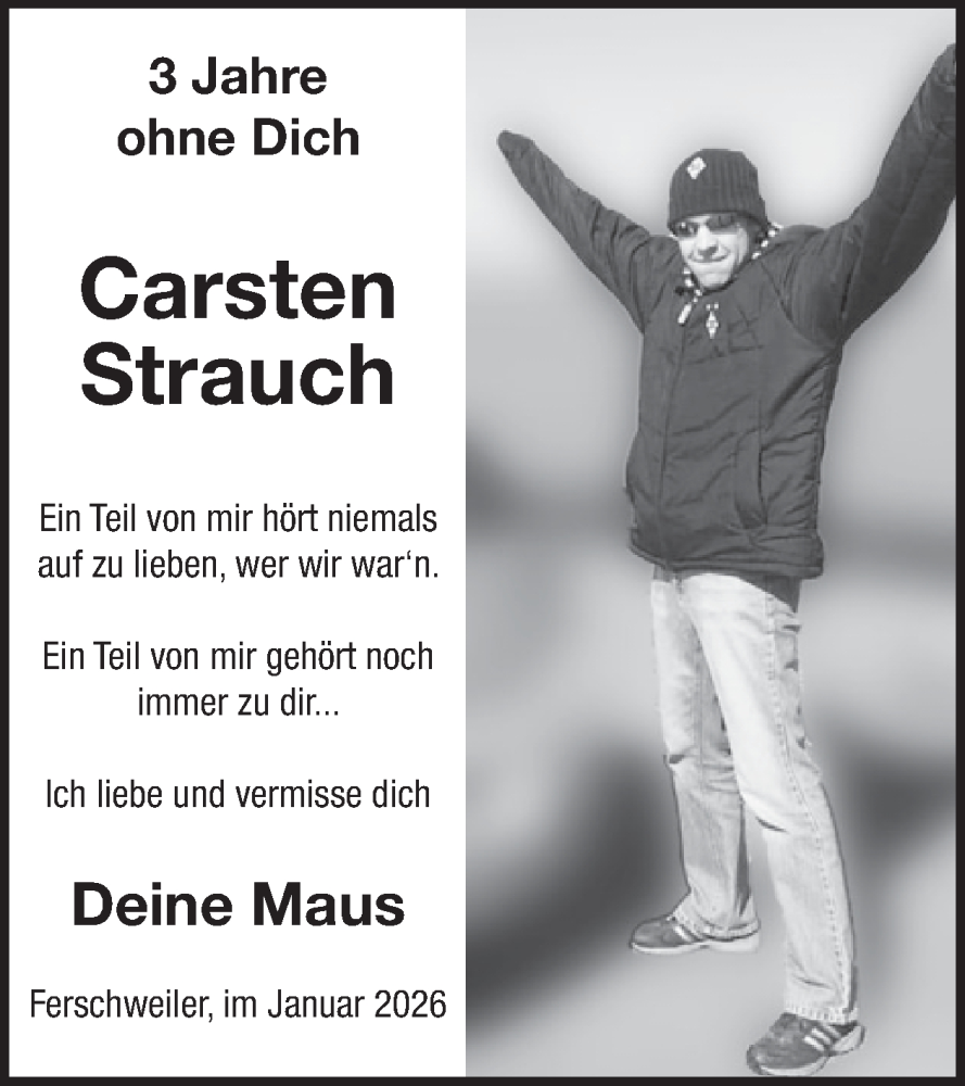  Traueranzeige für Carsten Strauch vom 09.01.2026 aus WochenSpiegel
