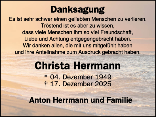 Traueranzeige von Christa Herrmann von WochenSpiegel