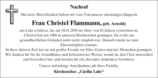 Traueranzeige von Christel Flammann von WochenSpiegel