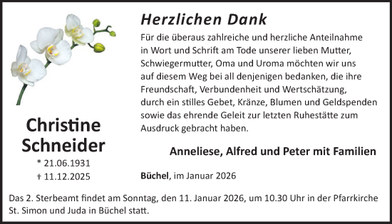 Traueranzeige von Christine Schneider von WochenSpiegel