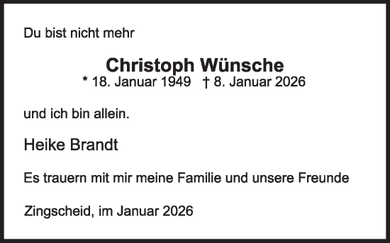 Traueranzeige von Christoph Wünsche von WochenSpiegel
