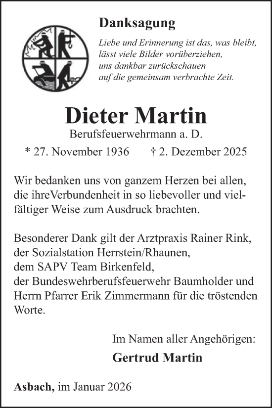 Traueranzeige von Dieter Martin von WochenSpiegel