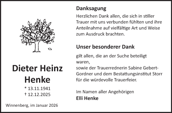 Traueranzeige von Dieter Heinz Henke von WochenSpiegel
