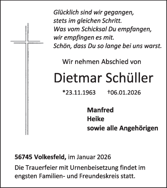 Traueranzeige von Dietmar Schüller von WochenSpiegel