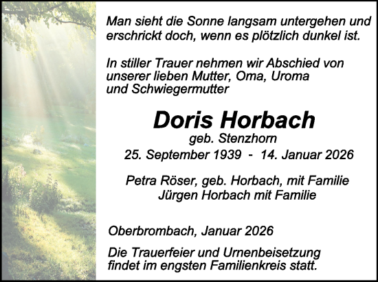 Traueranzeige von Doris Horbach von WochenSpiegel