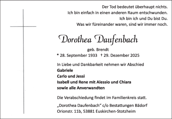 Traueranzeige von Dorothea Daufenbach von WochenSpiegel