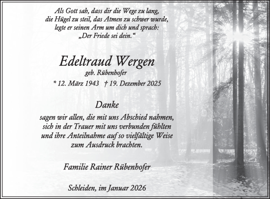 Traueranzeige von Edeltraud Wergen von WochenSpiegel