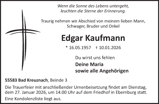 Traueranzeige von Edgar Kaufmann von WochenSpiegel