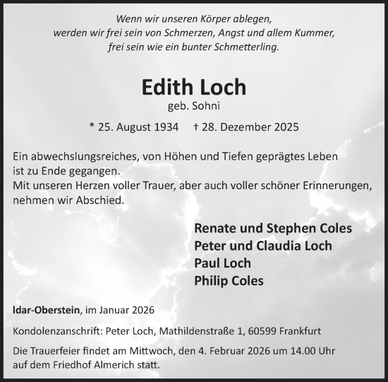 Traueranzeige von Edith Loch von WochenSpiegel