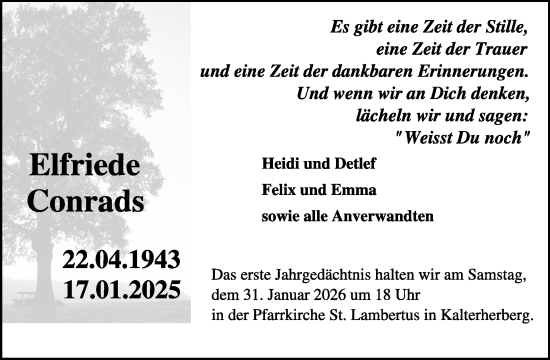 Traueranzeige von Elfriede Conrads von WochenSpiegel