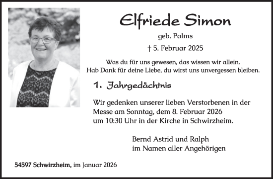 Traueranzeige von Elfriede Simon von WochenSpiegel